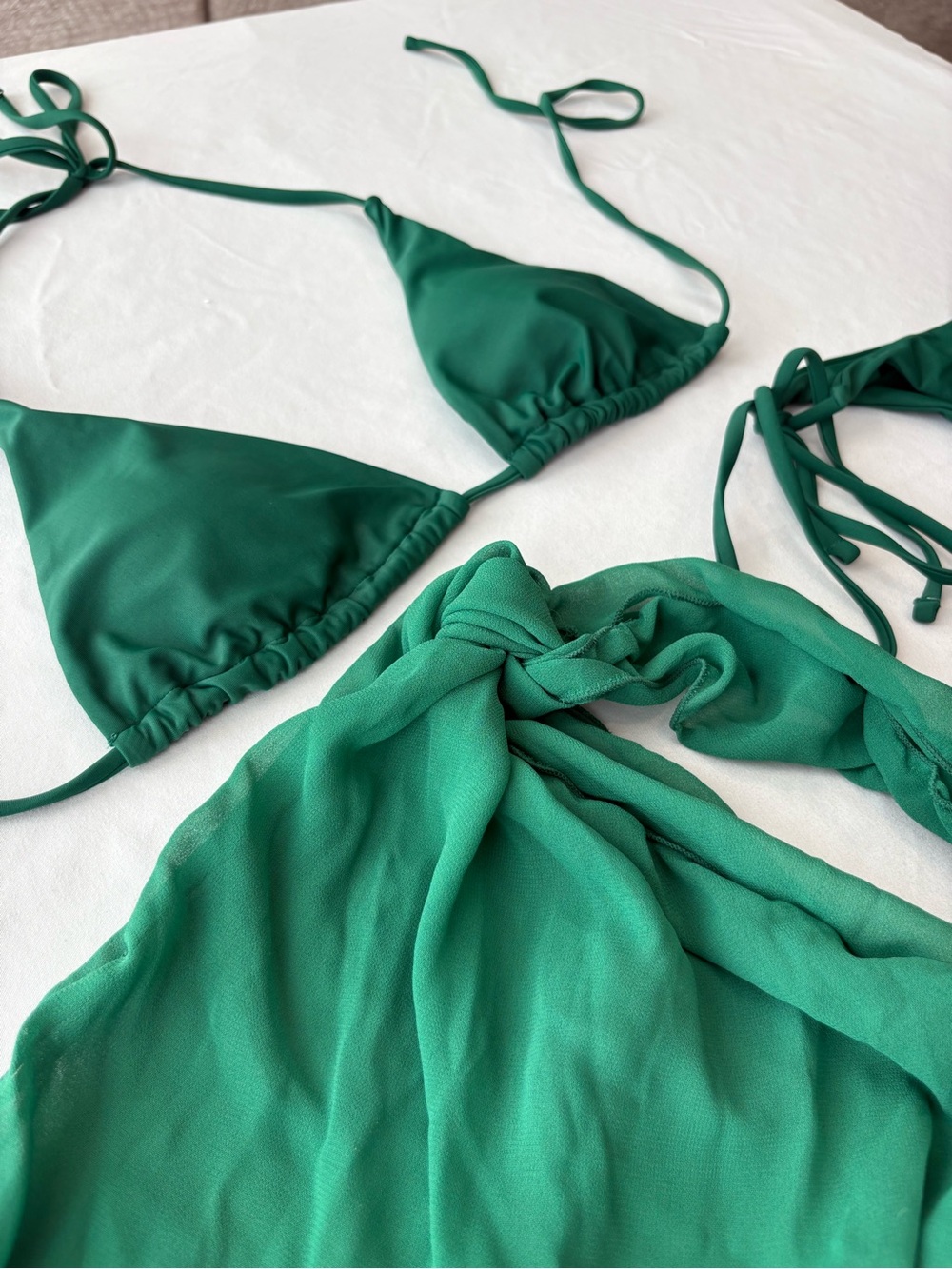 NWOT Emerald Green Triangle Bikini Set with Sarong Cover-Up - Picture 2 of 5